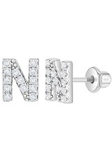 adorable sweet CZ initial alphabet letter silver baby earrings